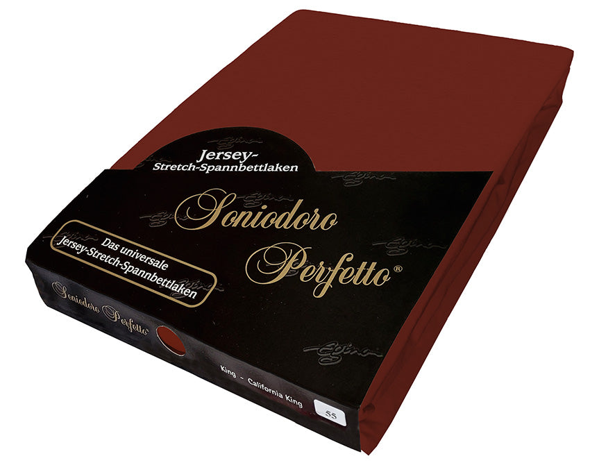 EGINO redwood jersey knit stretch sheet (55-Redwood) in retail packaging.