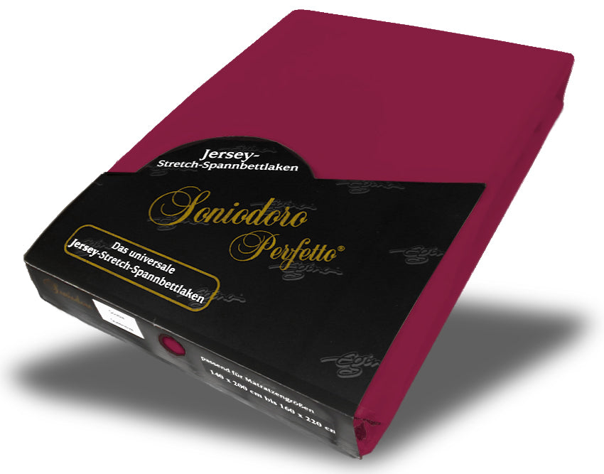 EGINO bordeaux jersey knit stretch sheet (56-Bordeaux) in retail packaging, on white background
