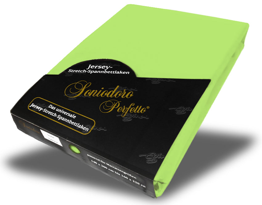 EGINO green-apple jersey knit stretch sheet (68-Green-Apple) in retail packaging, on white background
