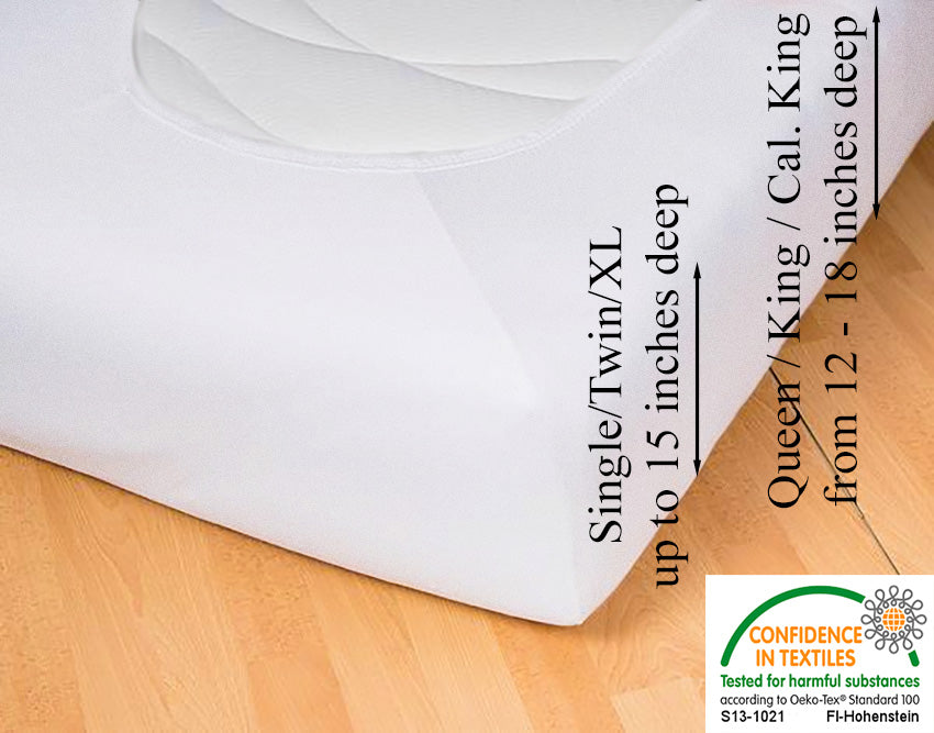 Fitted jersey knit stretch sheet in color 21-white, underside showing characteristic oval bottom hugging mattress, deep pocket up to 18 in, OEKO-TEX certified – Egino.