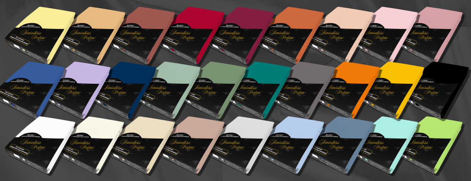 Our Soniodoro Perfetto collection in 28 gorgeous colors - EGINO jersey knit stretch sheets