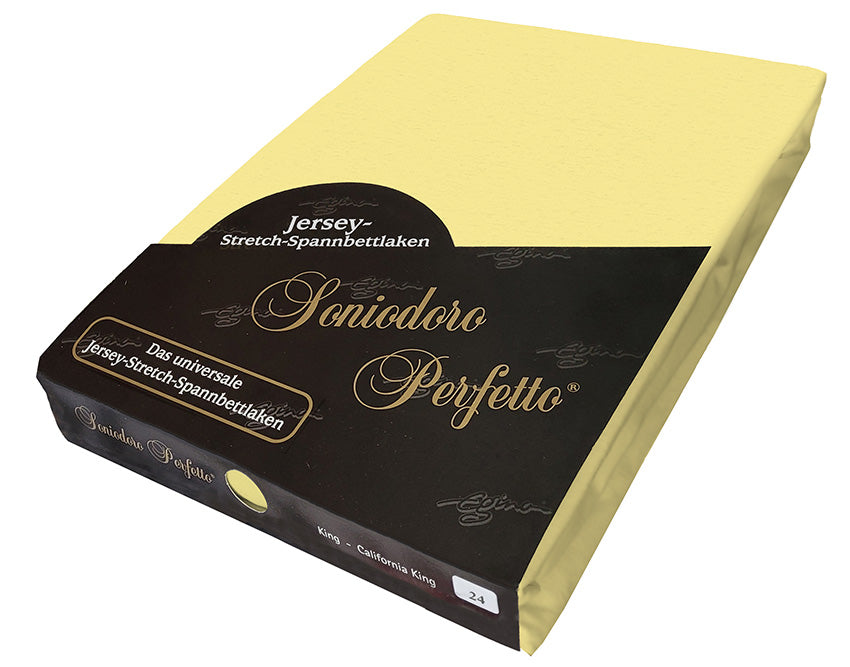 EGINO sun jersey knit stretch sheet (24-Sun) in retail packaging, on white background.