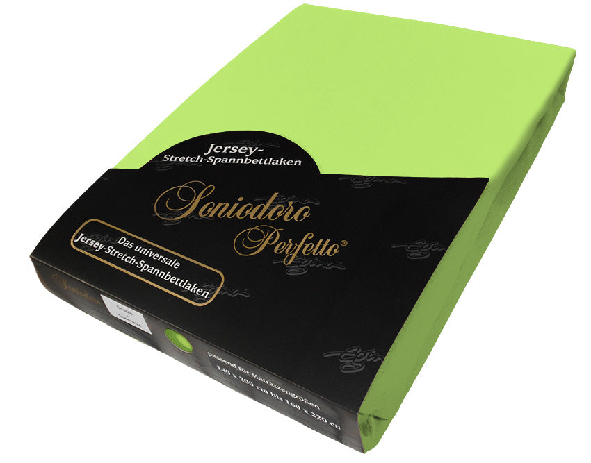 EGINO green-apple jersey knit stretch sheet (68-Green-Apple) in retail packaging, on white background