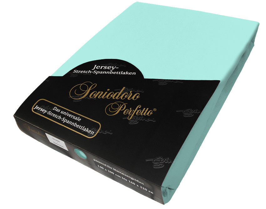 EGINO mint jersey knit stretch sheet (33-Mint) in retail packaging, on white background