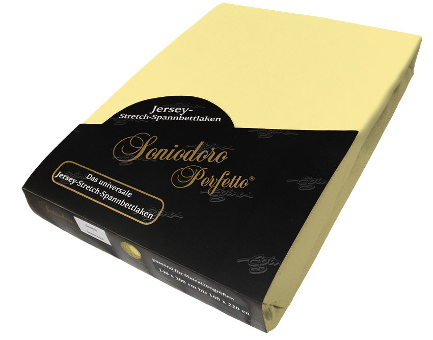 EGINO sun jersey knit stretch sheet (24-Sun) in retail packaging, on white background