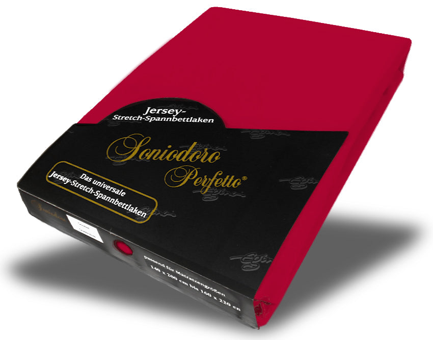 EGINO red jersey knit stretch sheet (37-Red) in retail packaging, on white background
