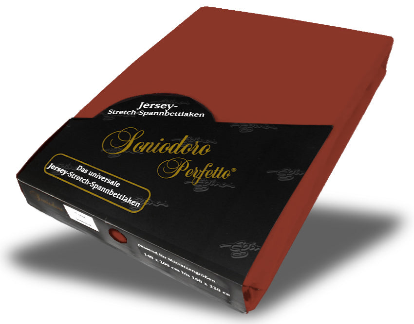 EGINO redwood jersey knit stretch sheet (55-Redwood) in retail packaging, on white background