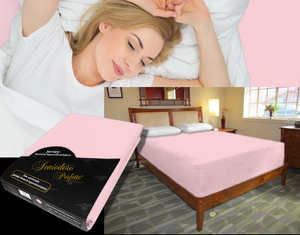 Person sleeping undisturbed on deep adjustable bed with Egino Jersey knit stretch sheet in color 34-rosé