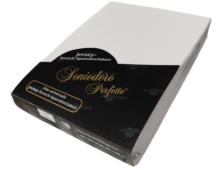 EGINO silver jersey knit stretch sheet (29-Silver) in retail packaging, on white background
