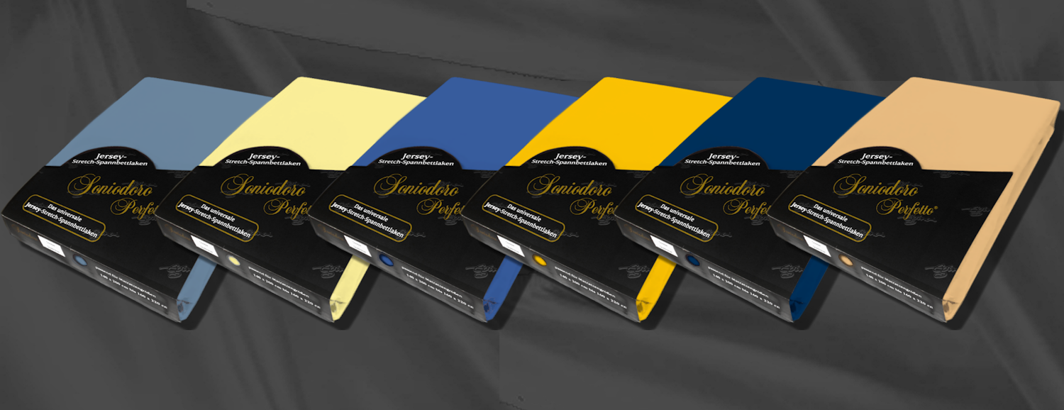 Jersey stretch knit sheets in blue and yellow shades as 2025 top interior design colors - Egino